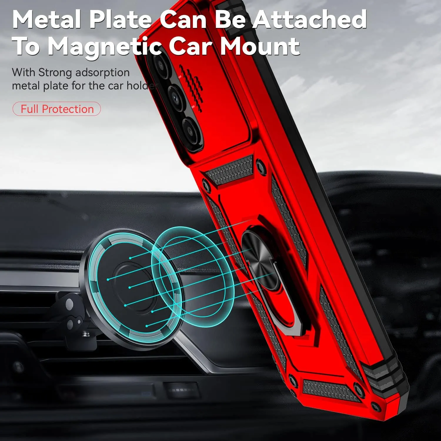 for Samsung Galaxy A25 5G Case,with Screen Protectors and Camera Cover,[Military Grade] 16ft.Drop Tested Cover with Magnetic Kickstand Protective Case for Samsung A25 5G, Red