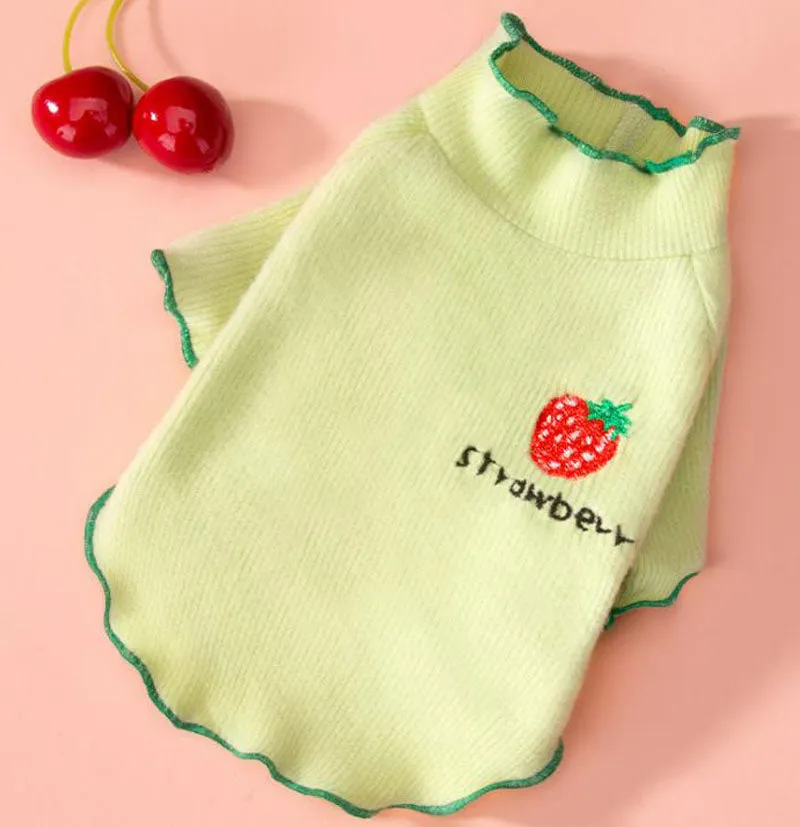 Four seasons solid color breathable strawberry sweater bottoming shirt pet clothes