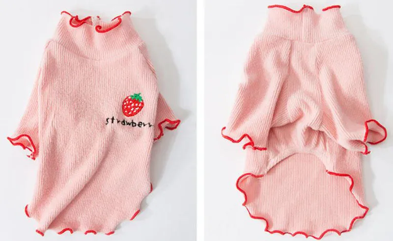 Four seasons solid color breathable strawberry sweater bottoming shirt pet clothes
