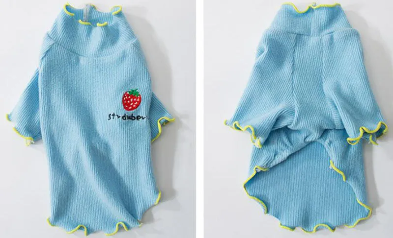 Four seasons solid color breathable strawberry sweater bottoming shirt pet clothes