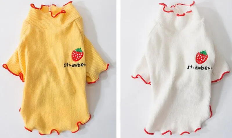 Four seasons solid color breathable strawberry sweater bottoming shirt pet clothes