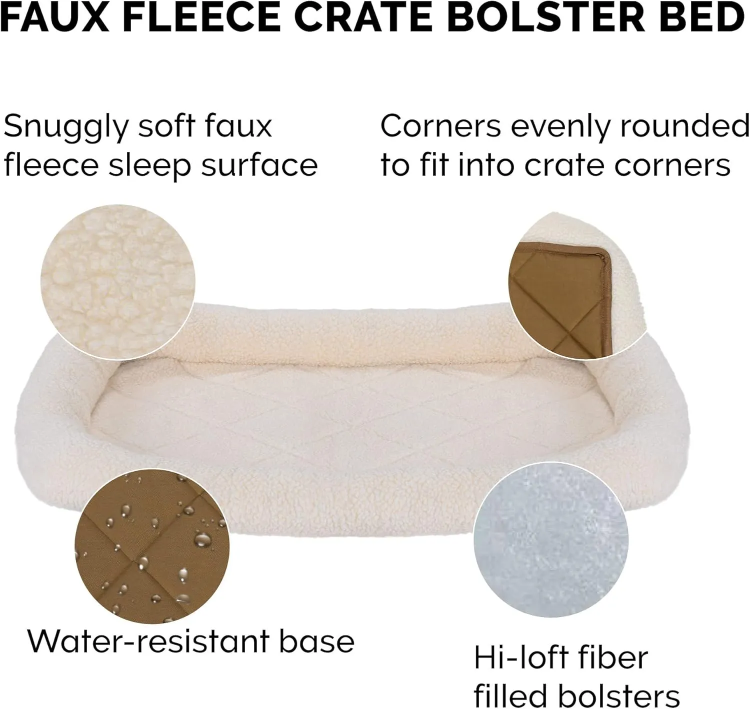 Furhaven Dog Bed for Extra Small Dogs & Indoor Cats, 100% Washable, Sized to Fit Crates - Sherpa Fleece Bolster Crate Pad - Cream, Extra Small