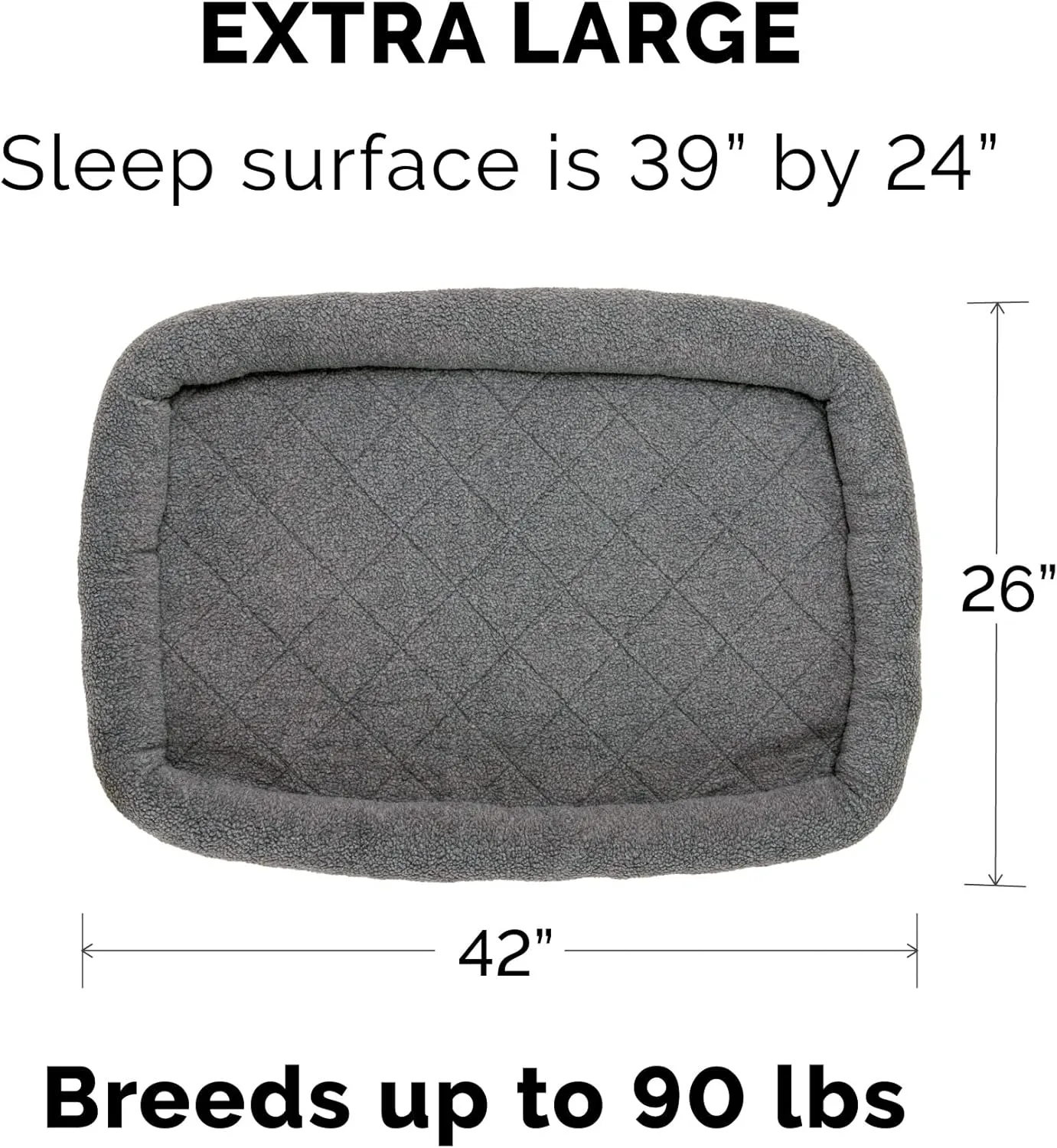 Furhaven Dog Bed for Large Dogs, 100% Washable, Sized to Fit Crates - Sherpa Fleece Bolster Crate Pad - Gray, Extra Large/XL, 42.0"L x 26.0"W x 3.0"Th