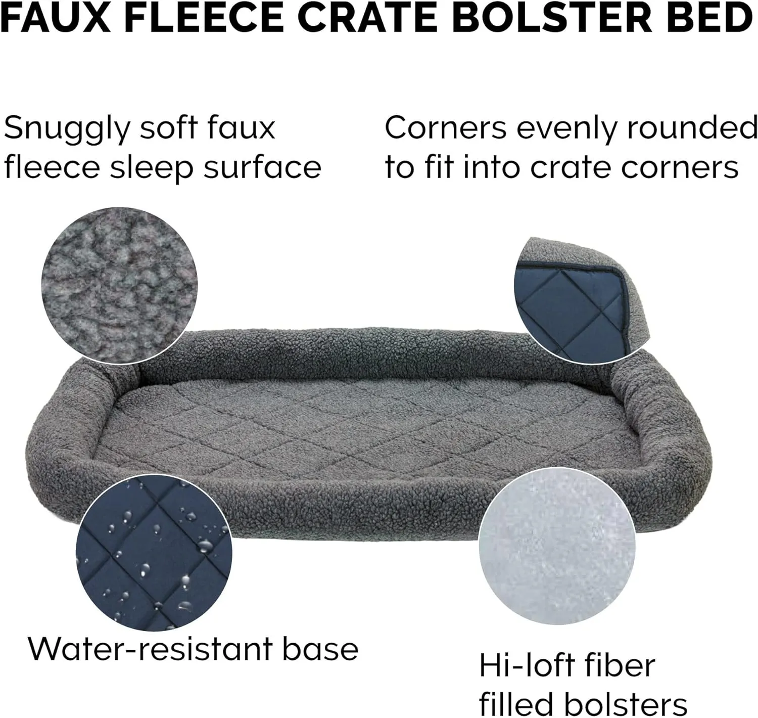 Furhaven Dog Bed for Large Dogs, 100% Washable, Sized to Fit Crates - Sherpa Fleece Bolster Crate Pad - Gray, Extra Large/XL, 42.0"L x 26.0"W x 3.0"Th