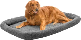 Furhaven Dog Bed for Large Dogs, 100% Washable, Sized to Fit Crates - Sherpa Fleece Bolster Crate Pad - Gray, Extra Large/XL, 42.0"L x 26.0"W x 3.0"Th