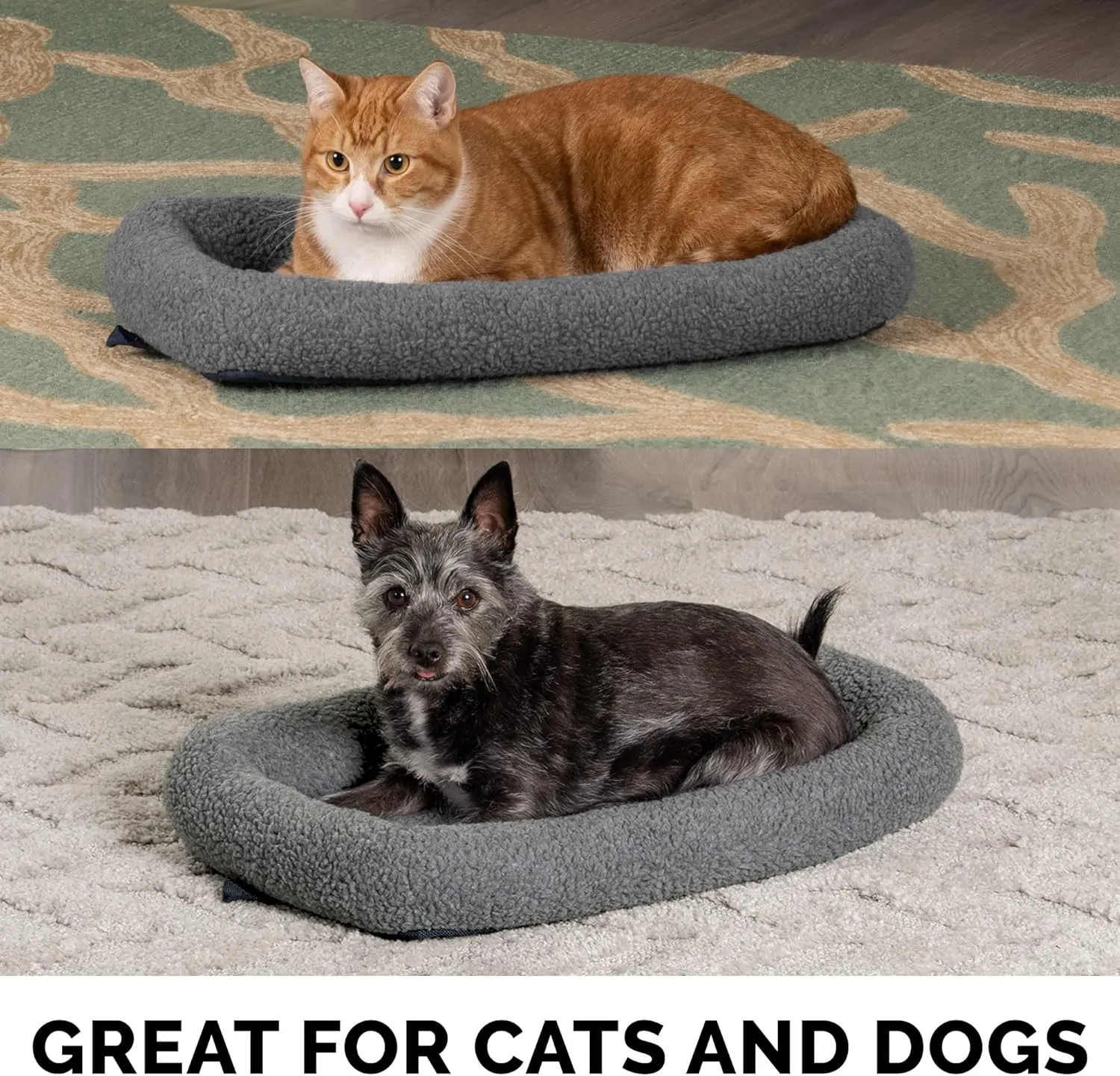 Furhaven Dog Bed for Small Dogs & Indoor Cats, 100% Washable, Sized to Fit Crates - Sherpa Fleece Bolster Crate Pad - Gray, Small