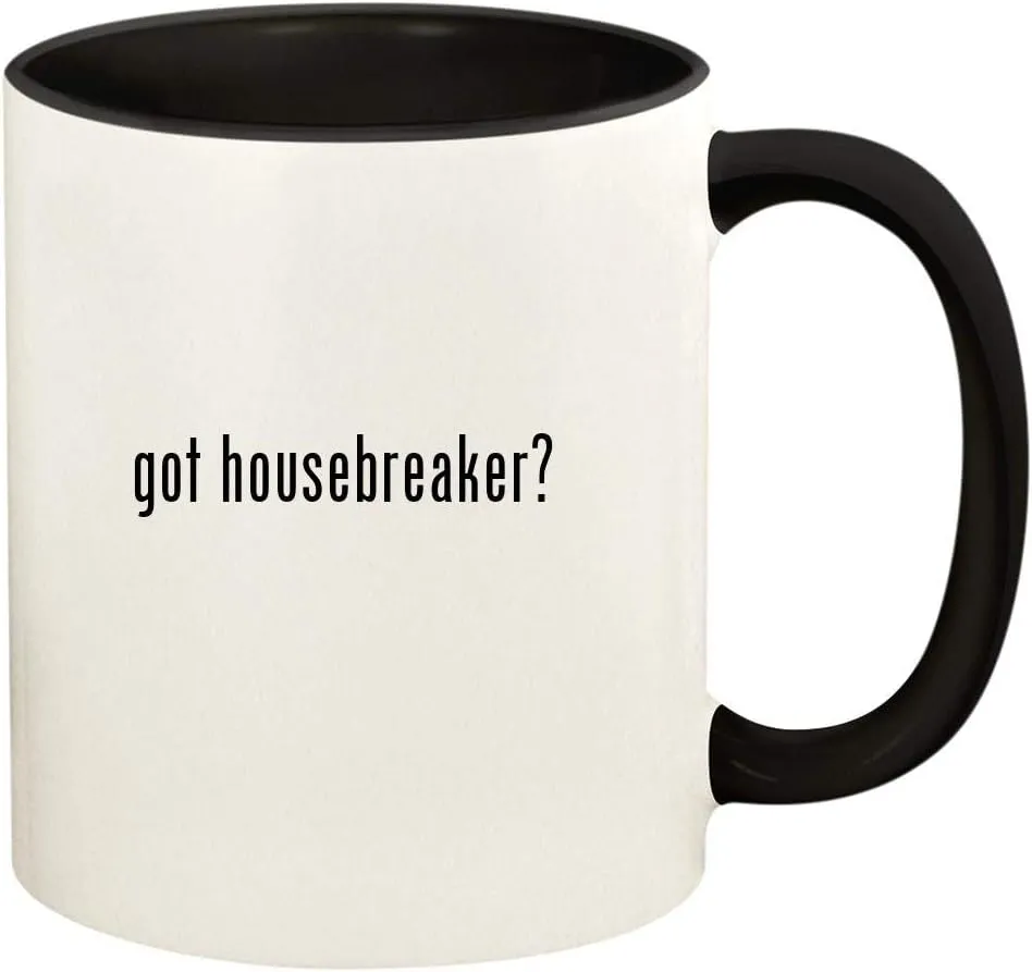 got housebreaker? - 11oz Ceramic Colored Handle and Inside Coffee Mug Cup, Black