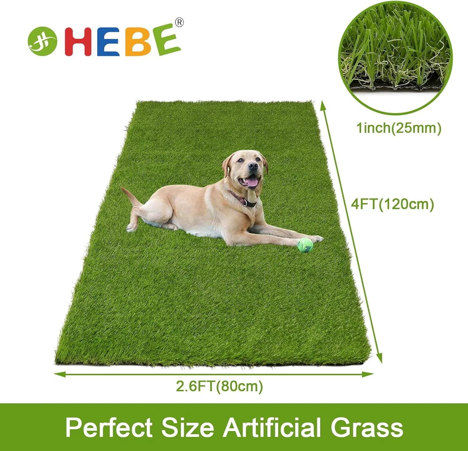 HEBE Artificial Grass Pad for Dog Potty Training, Reusable Grass Mat Turf Mat with Drainage Holes for Indoor Outdoor Use, 32''x48''