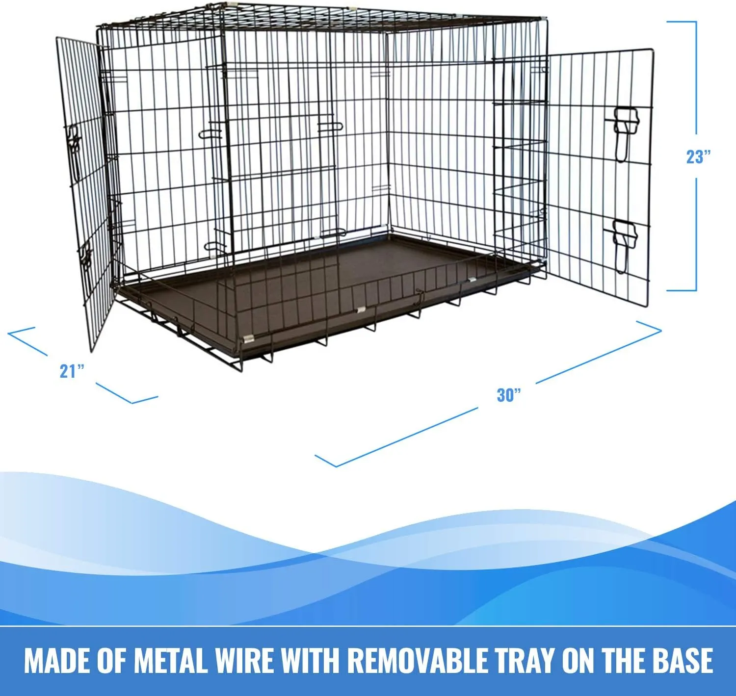 Iconicpet 30" Foldable Double-Door Dog Cage: Sturdy Metal Wire Construction with Removable Tray and divider