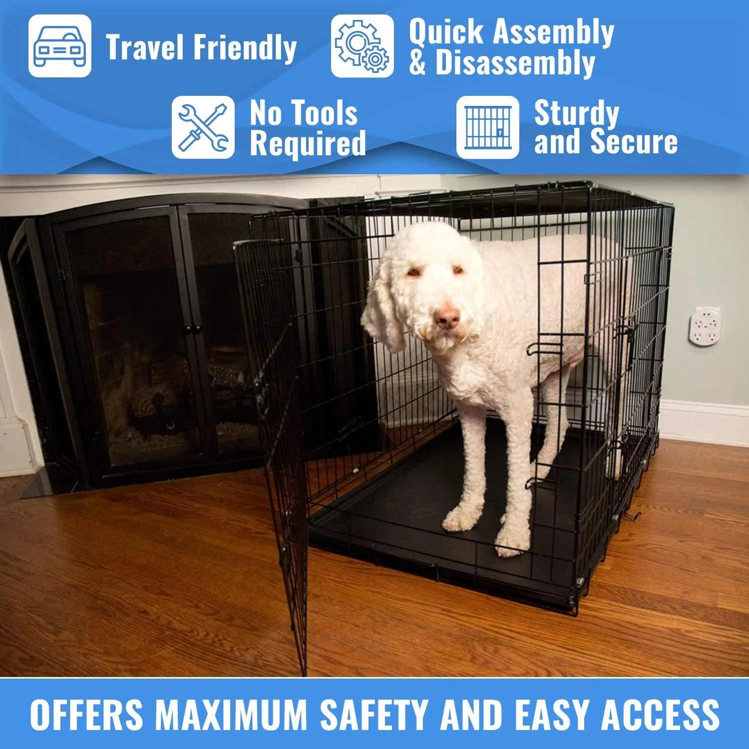 Iconicpet 30" Foldable Double-Door Dog Cage: Sturdy Metal Wire Construction with Removable Tray and divider
