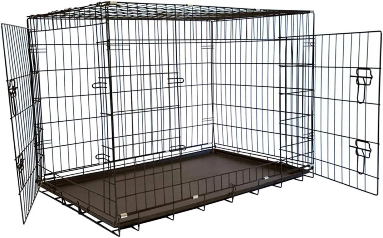 Iconicpet 30" Foldable Double-Door Dog Cage: Sturdy Metal Wire Construction with Removable Tray and divider