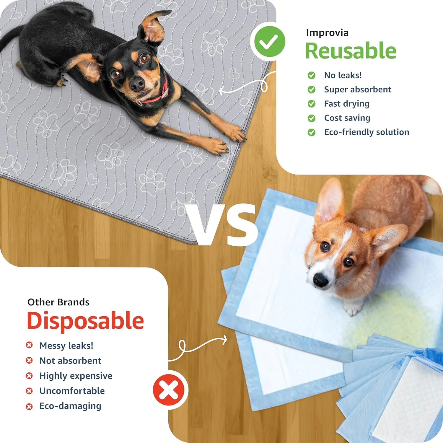 IMPROVIA Reusable Puppy Pad  Waterproof, Extra-Absorbent, Washable Pee Pad for Dog Training, Whelping, & More  Protect Your Floors & Pet with Quick-Drying Potty Pad. (Extra Large - 72" x 72")