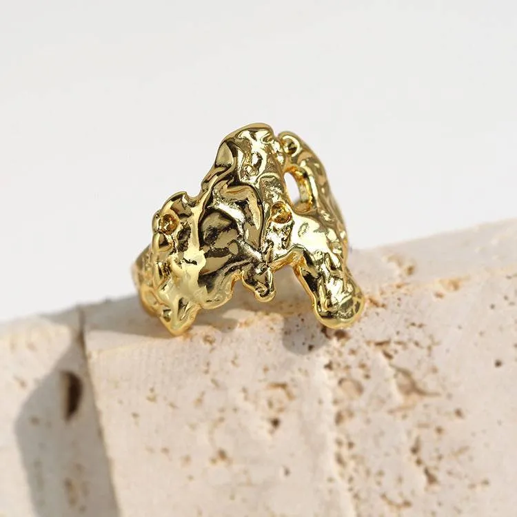 Irregular Lava Shape Gold Plated Ring