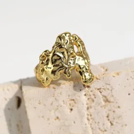 Irregular Lava Shape Gold Plated Ring