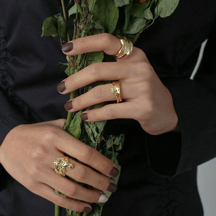 Irregular Lava Shape Gold Plated Ring