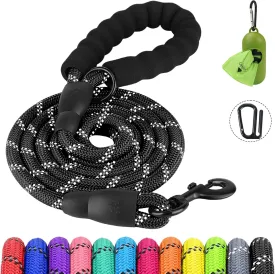 Joytale Reflective Dog Leash, Heavy Duty Nylon Rope with Poop Bag Holder, Highly Reflective Threads Leashes for Medium Large Dogs, Black, 6'1/2''