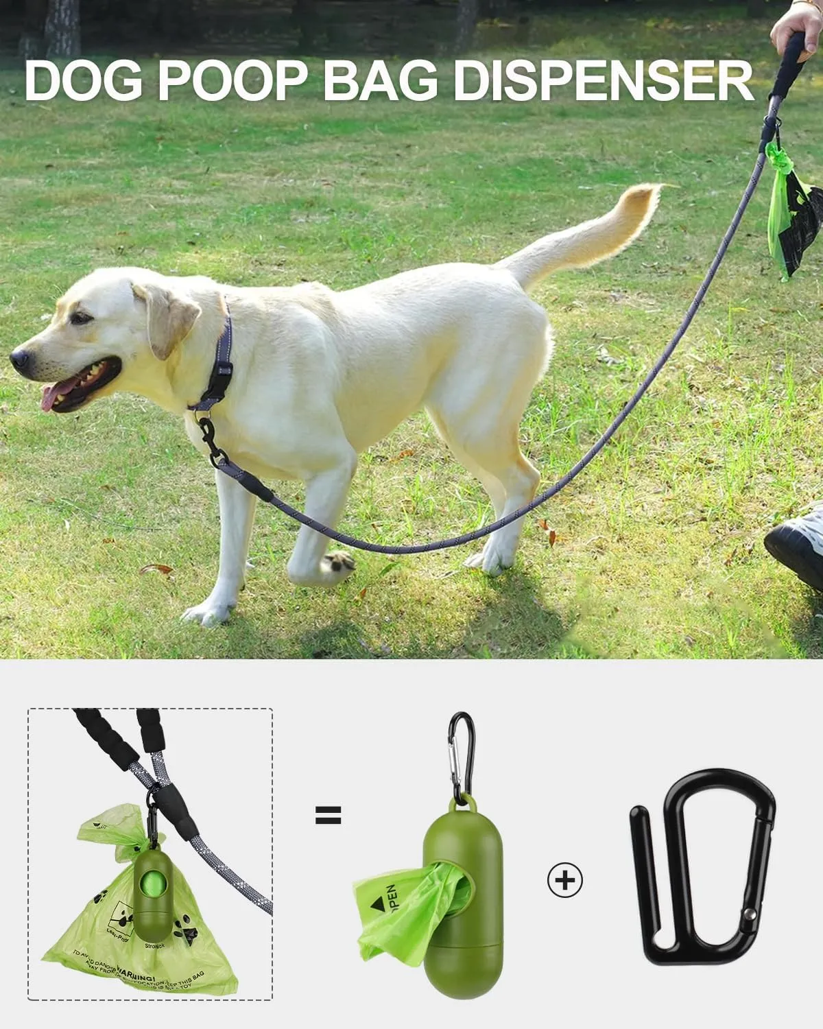 Joytale Reflective Dog Leash, Heavy Duty Nylon Rope with Poop Bag Holder, Highly Reflective Threads Leashes for Medium Large Dogs, Black, 6'1/2''