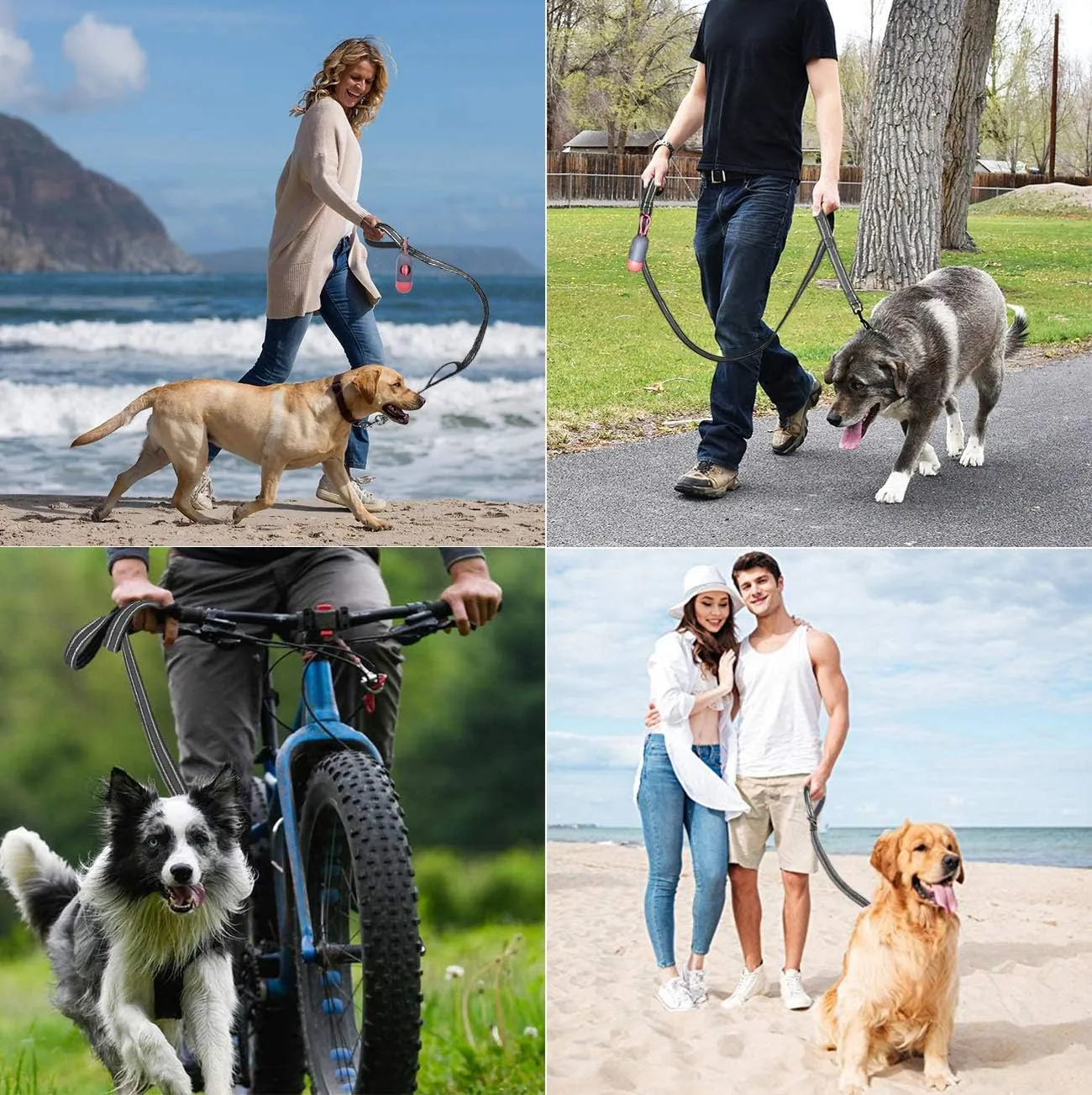 JSXD Heavy Duty Double Handle Dog Leash - 5 FT with Comfortable Padded and Reflective Rope, Suitable for Small to Large Dogs (Wide-Black)