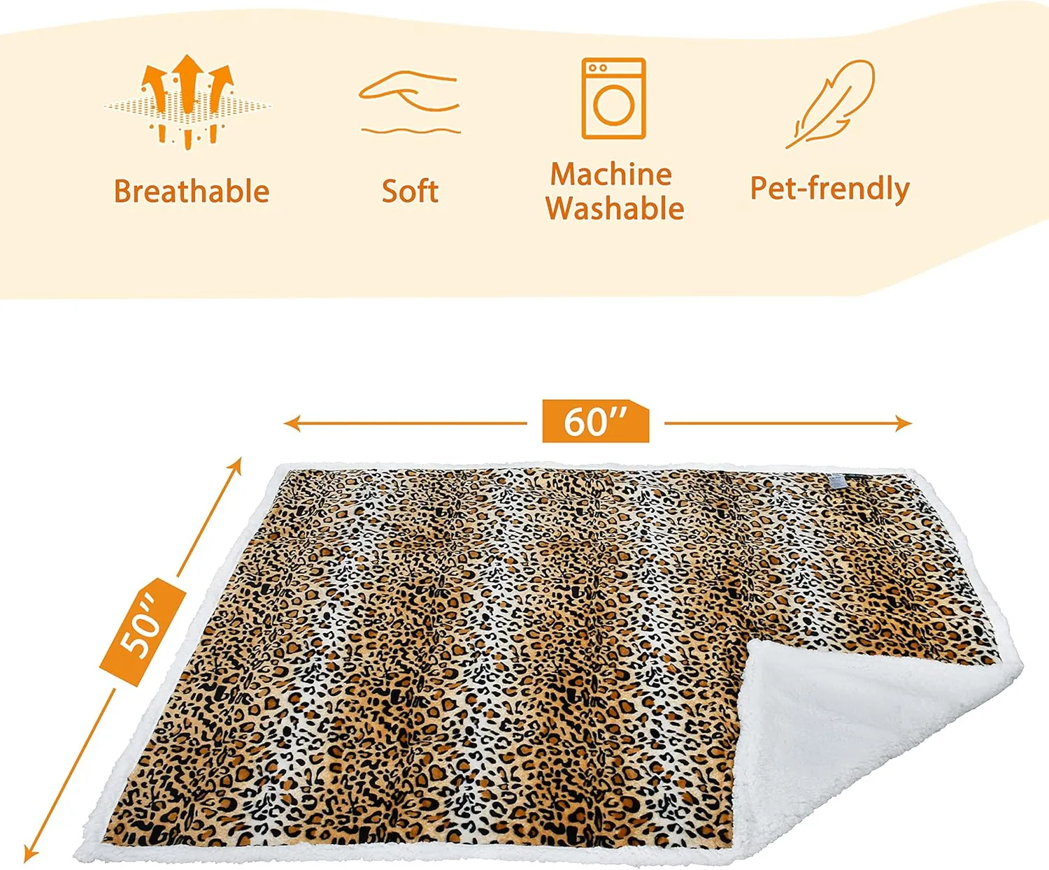 Kritter Planet Leopard Print Dog Blankets for Large Dogs, Soft Fluffy Fleece Pet Blankets for Couch, Sofa, Dog Beds, Car Seats, Creat, Washable, 50x60 inches