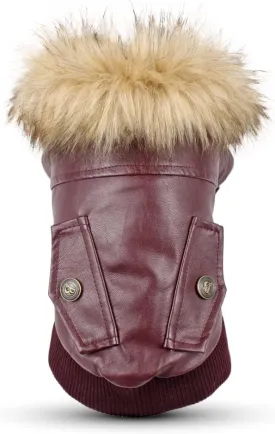 LESYPET Dog Leather Jacket for Small Dogs, Small Dog Jacket Dog Coat Double Layer with Warm Fleece Lined for Small Dogs Puppy Cat, Red Medium