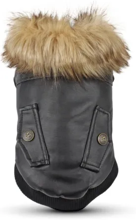 LESYPET Dog Leather Jacket for Small Dogs, Small Dog Jacket Puppy Coat Double Layer with Warm Fleece Lined, Black
