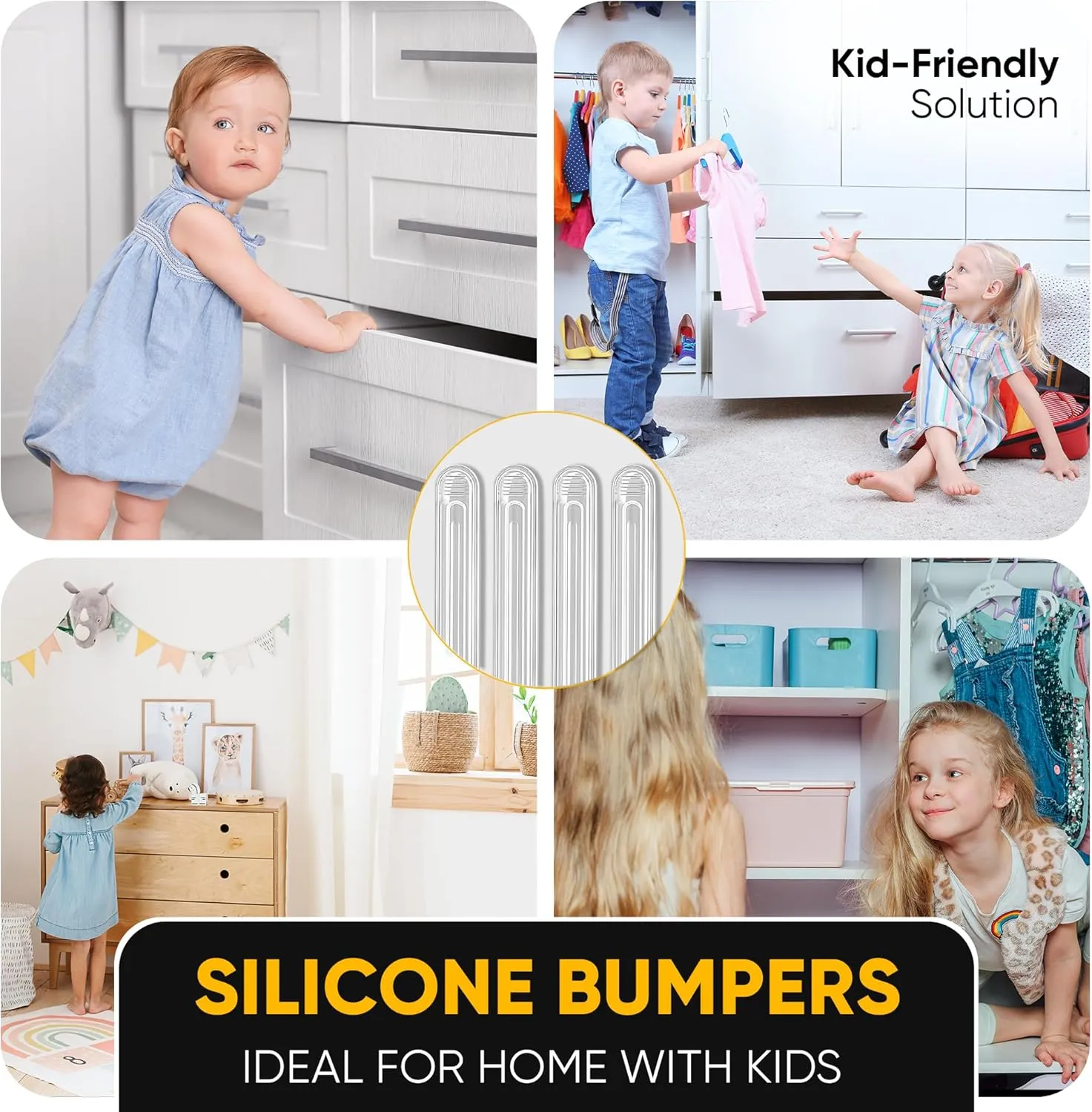 Long Silicone Wall Protector Strips  12 PCS Self-Adhesive Door Slam Stoppers, Noise Dampening Bumpers for Cabinet, Car, Toilet Lids, Shower, Drawers, 5.5" x 0.7" x 0.2"  Vellax
