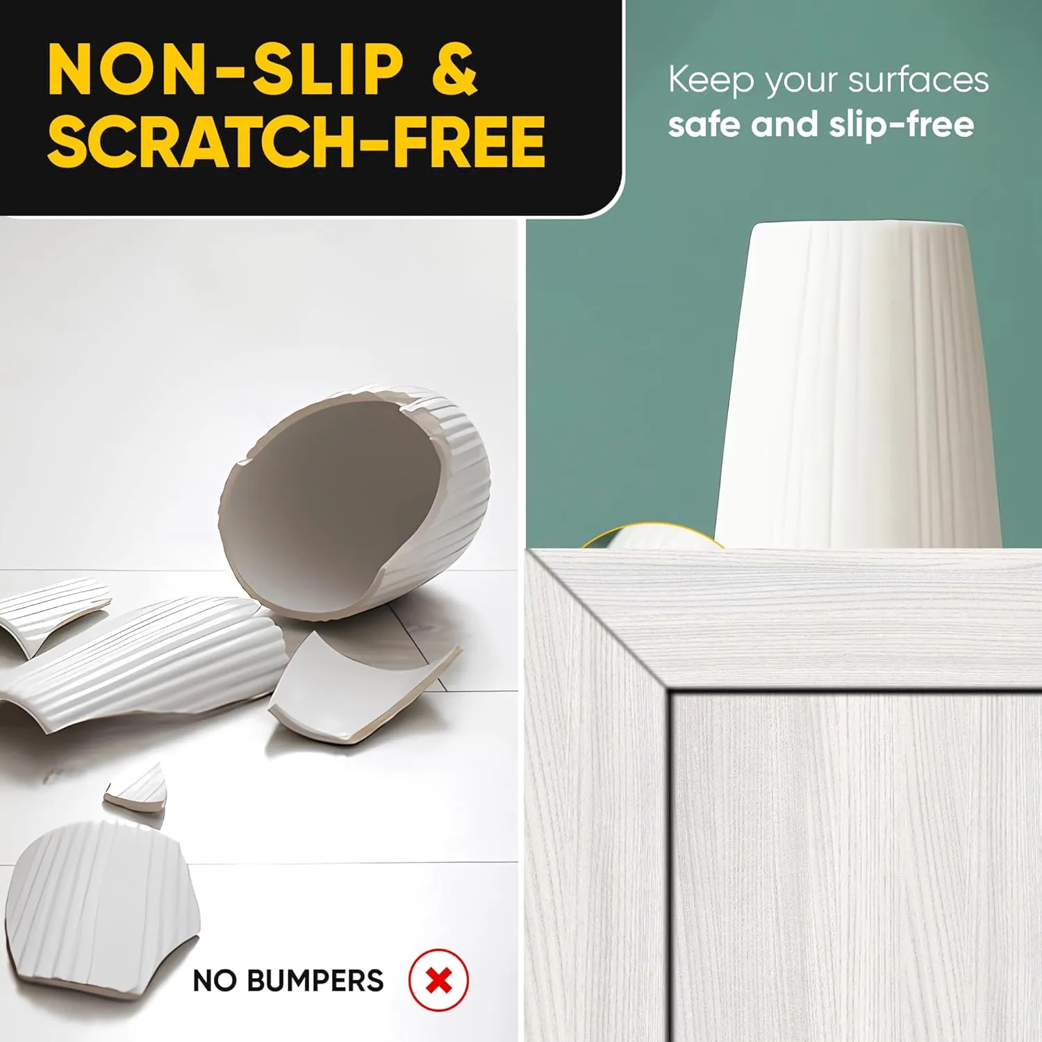 Long Silicone Wall Protector Strips  12 PCS Self-Adhesive Door Slam Stoppers, Noise Dampening Bumpers for Cabinet, Car, Toilet Lids, Shower, Drawers, 5.5" x 0.7" x 0.2"  Vellax