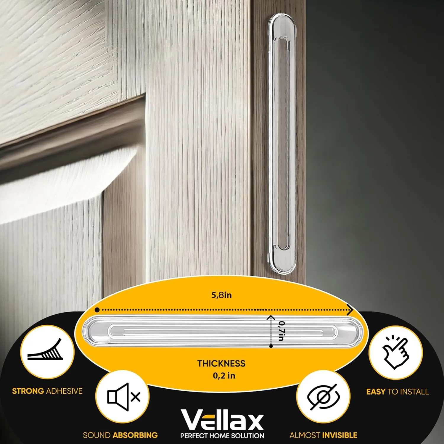 Long Silicone Wall Protector Strips  12 PCS Self-Adhesive Door Slam Stoppers, Noise Dampening Bumpers for Cabinet, Car, Toilet Lids, Shower, Drawers, 5.5" x 0.7" x 0.2"  Vellax