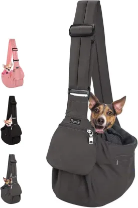 Lukovee Dog Sling Carrier, Hard Bottom Support & Adjustable Soft Padded Shoudler Strap Dog Slings for Small Dogs, Dog Purse with Drawstring Mesh Opening & Zipper Pockets for Puppy Cat Pet (Grey)