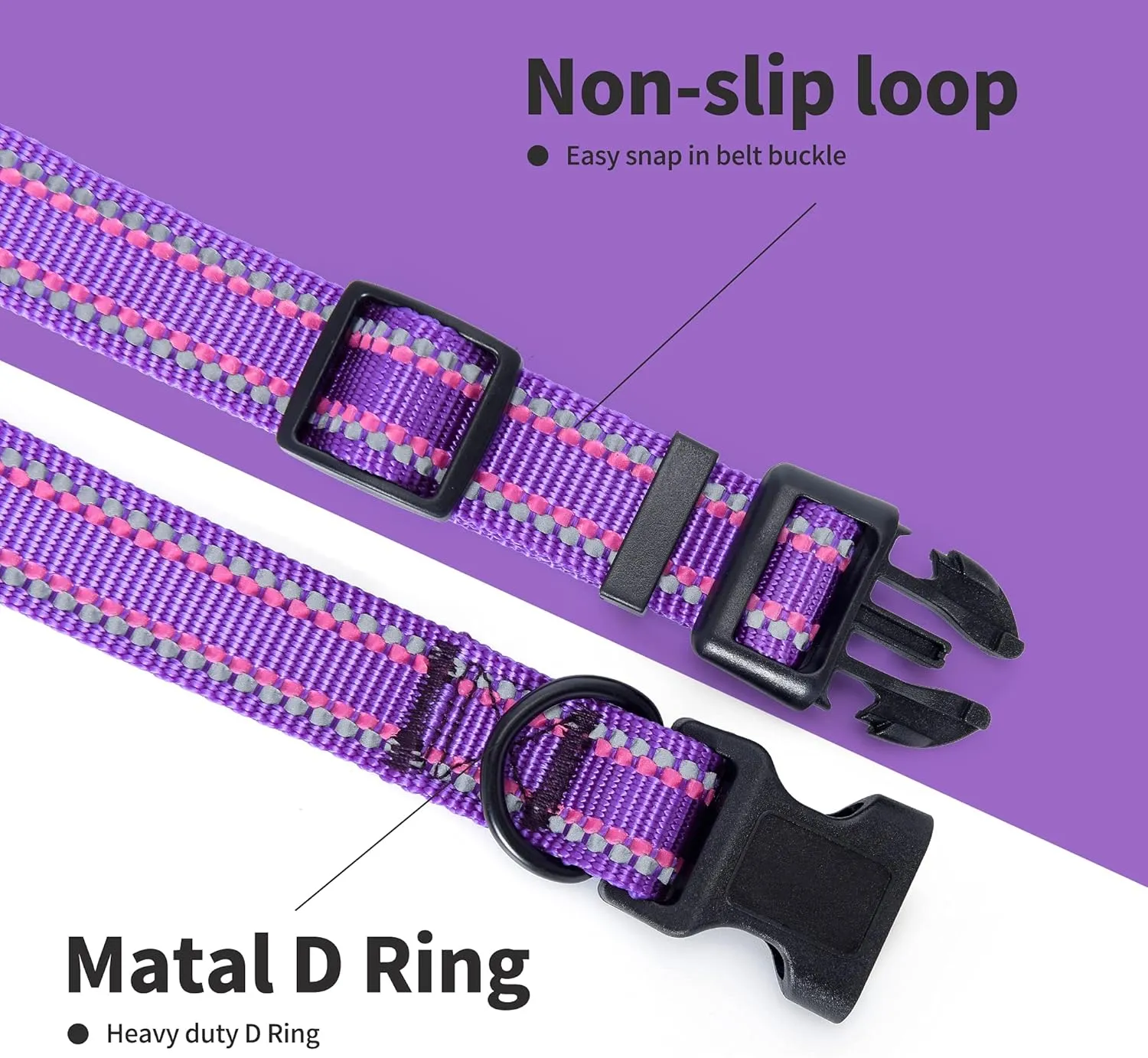 Mile High Life Nylon Night Light Glow Collar, Reflective Light Up Dog Collar, Fluorescent Self-Luminescent Strap for Small Medium Large Dogs (Purple, S Neck11-15")