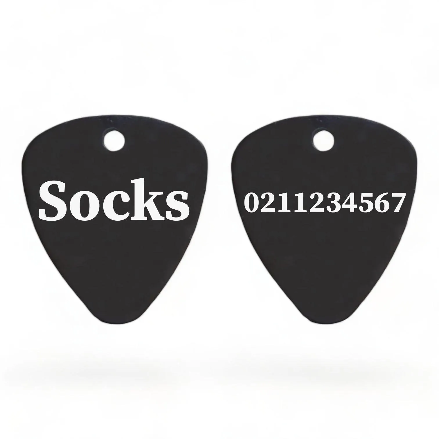 Name Front & Number Back Guitar Pick Cat, Kitten & Dog ID Pet Tag