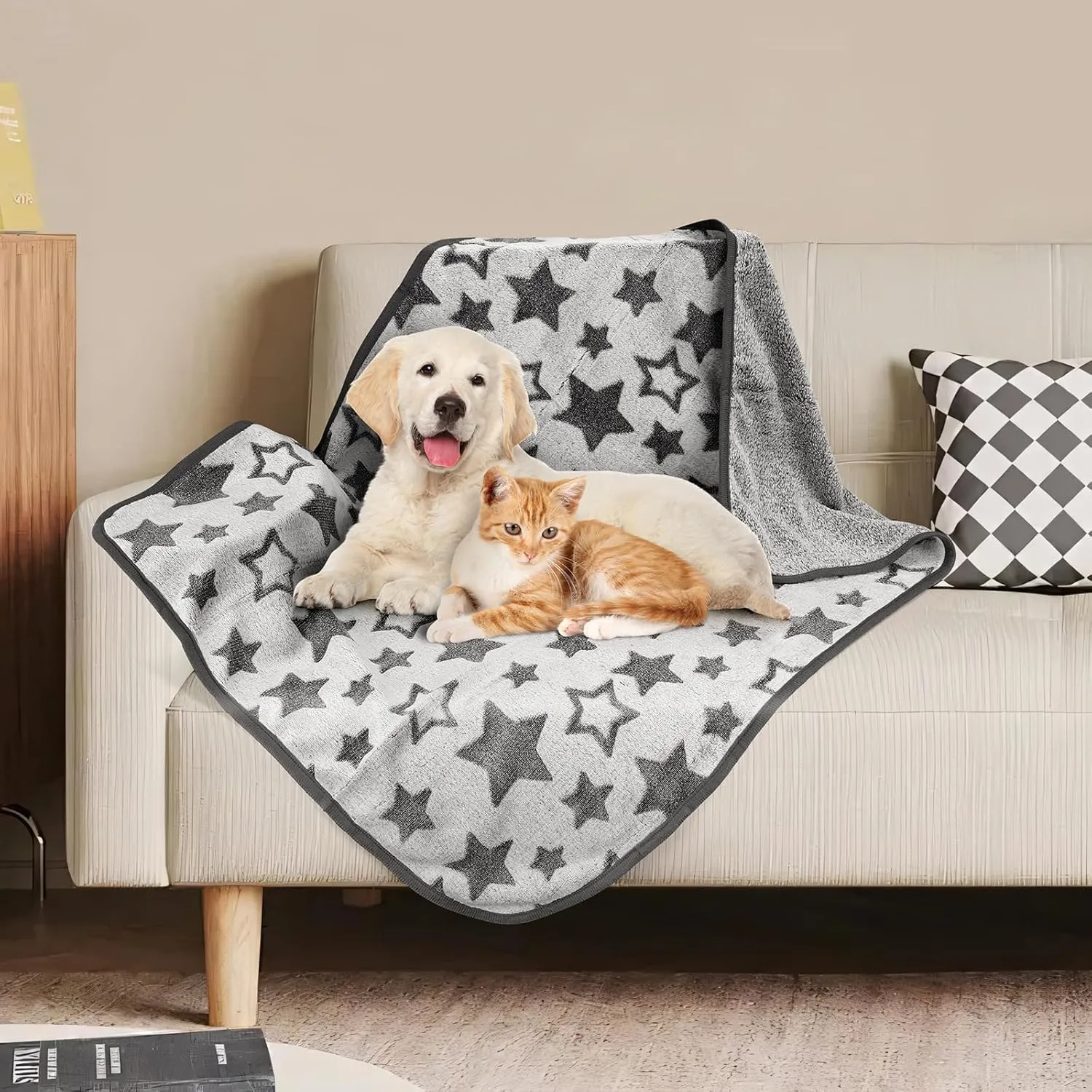 Nobleza Waterproof Dog Cat Blanket, 3PCS Warm Soft Pet Mat Set for Sofa Bed Indoor Sleep Furniture Protector Outdoor Car, Puppy Winter Blanket for Large Medium Small Pet, Reversible Sherpa Fleece