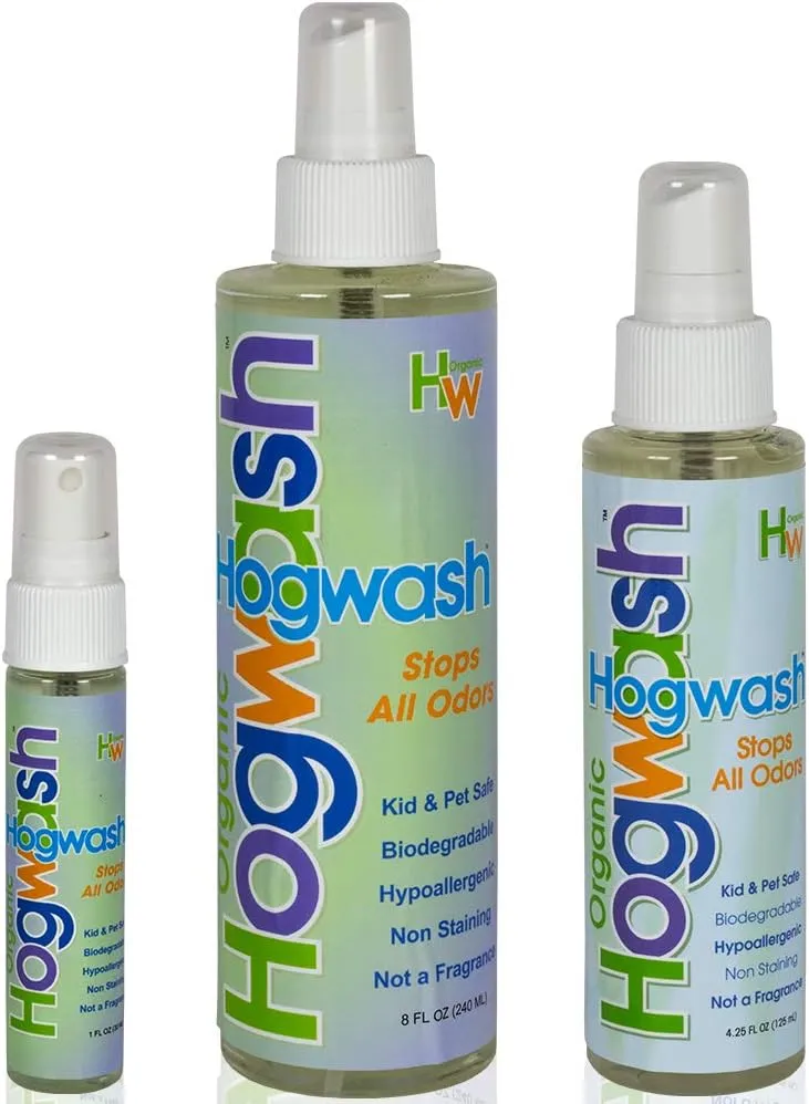 Organic Hogwash 3 Pack Includes 1ounce 4ounce 8ounce Spray Bottles Pet Cat Urine Odor Remover Room Bathroom Smell Eliminator For Home and Car