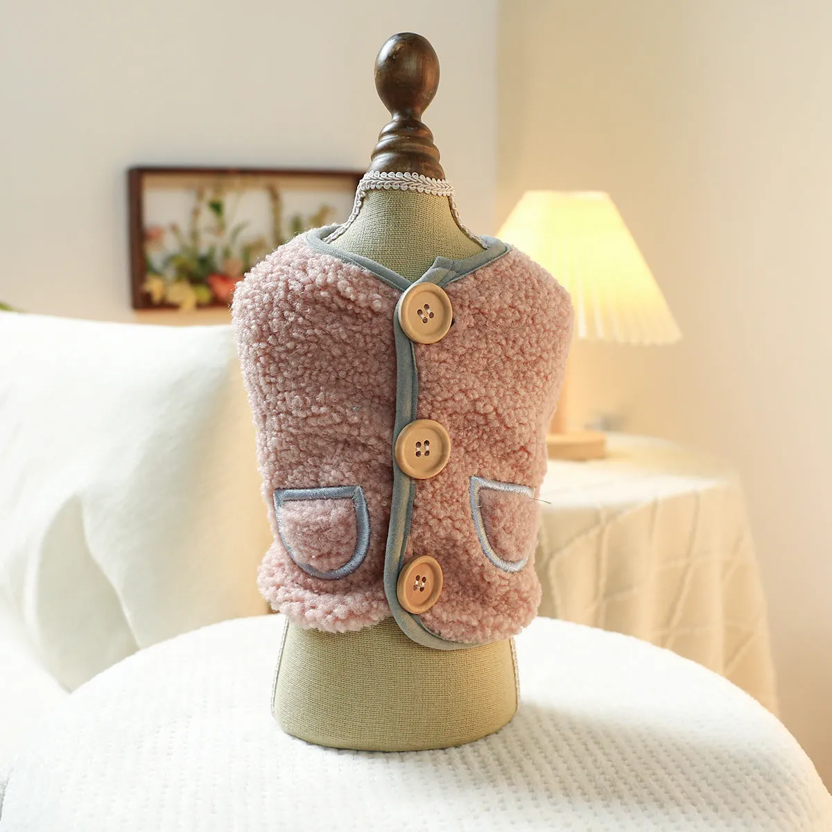 Pet Clothes | Dog & Cat Wooden Buckle Vest | Autumn and Winter Warm Clothing