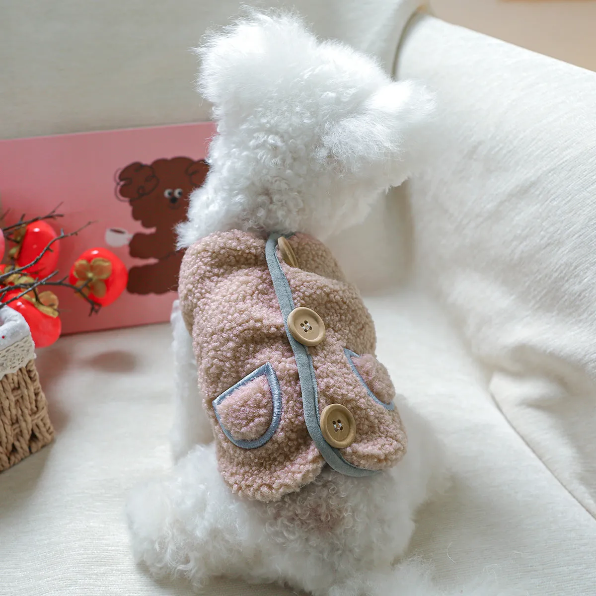 Pet Clothes | Dog & Cat Wooden Buckle Vest | Autumn and Winter Warm Clothing