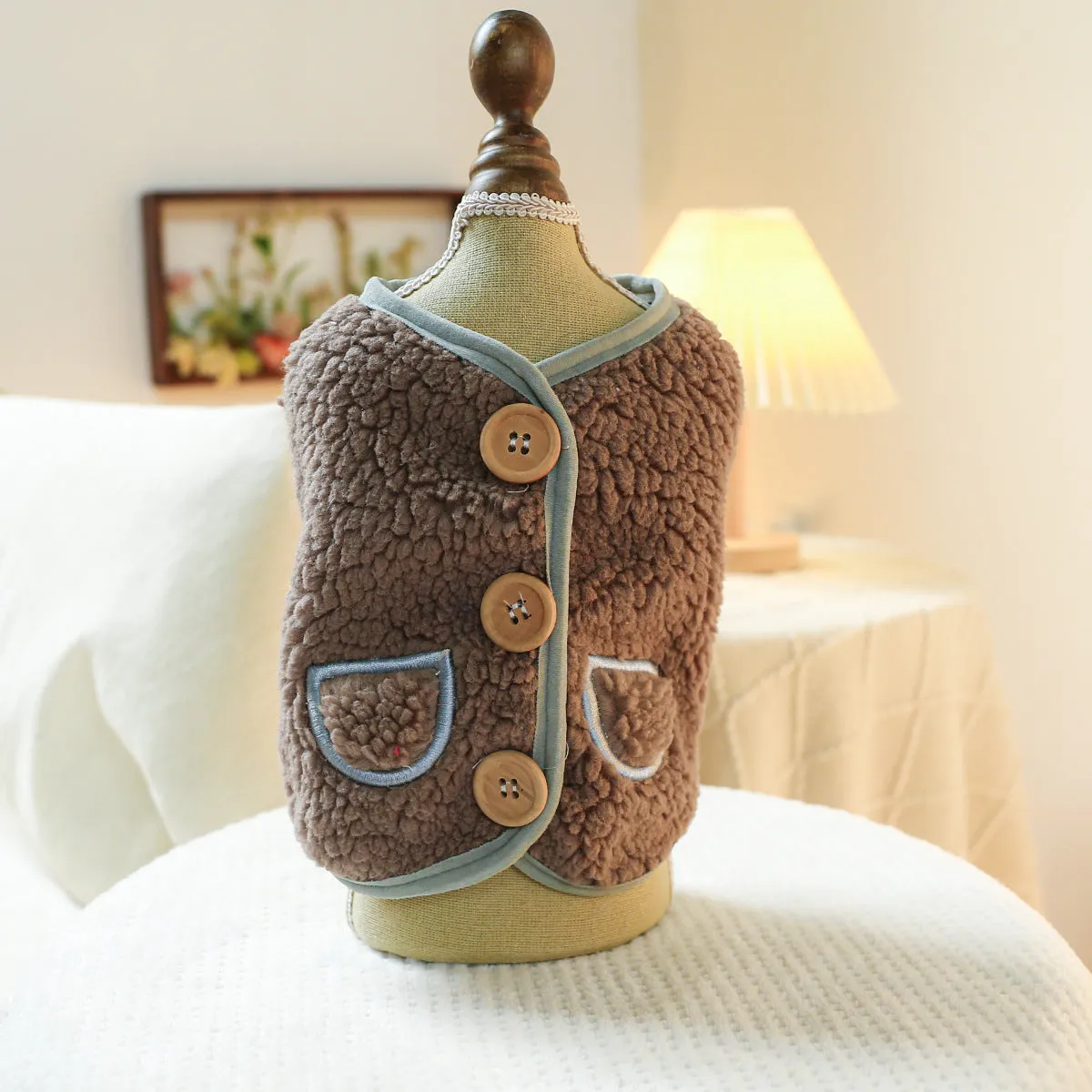Pet Clothes | Dog & Cat Wooden Buckle Vest | Autumn and Winter Warm Clothing