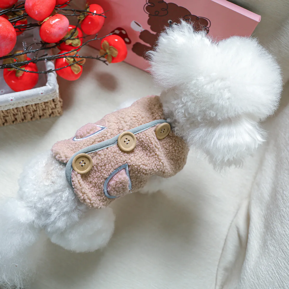 Pet Clothes | Dog & Cat Wooden Buckle Vest | Autumn and Winter Warm Clothing