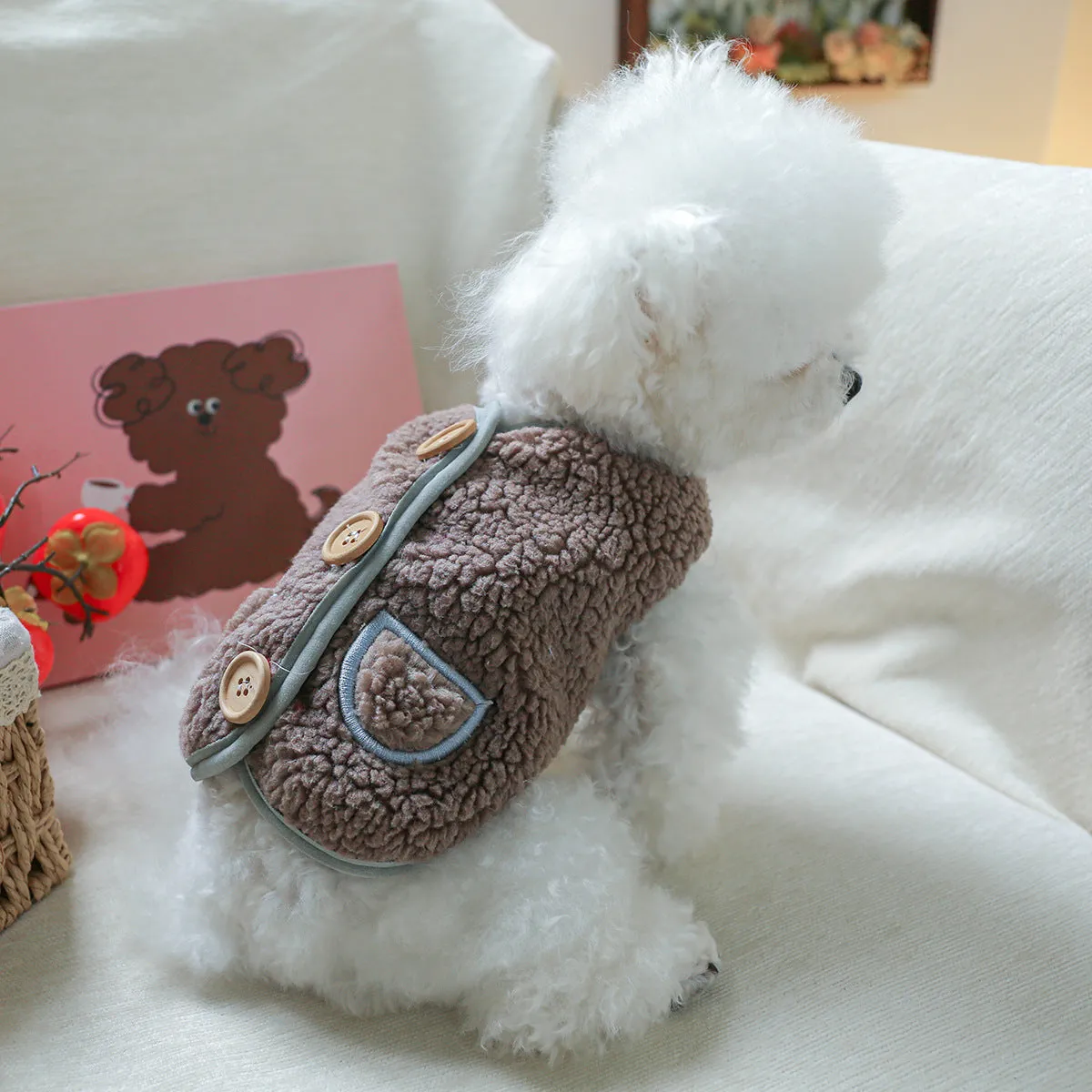 Pet Clothes | Dog & Cat Wooden Buckle Vest | Autumn and Winter Warm Clothing