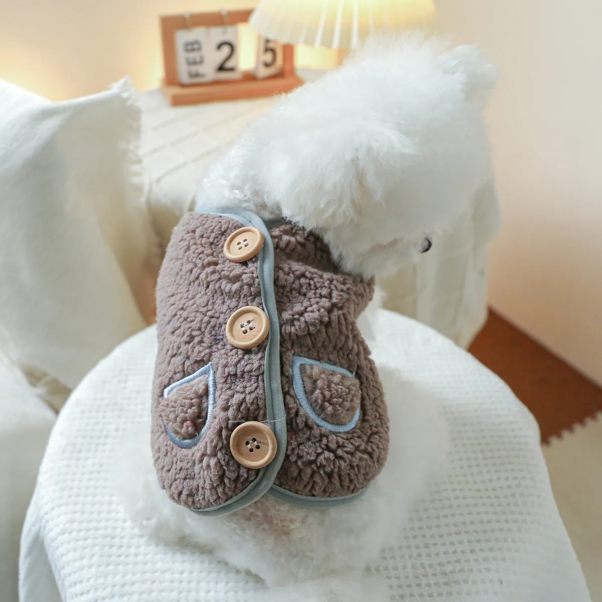 Pet Clothes | Dog & Cat Wooden Buckle Vest | Autumn and Winter Warm Clothing