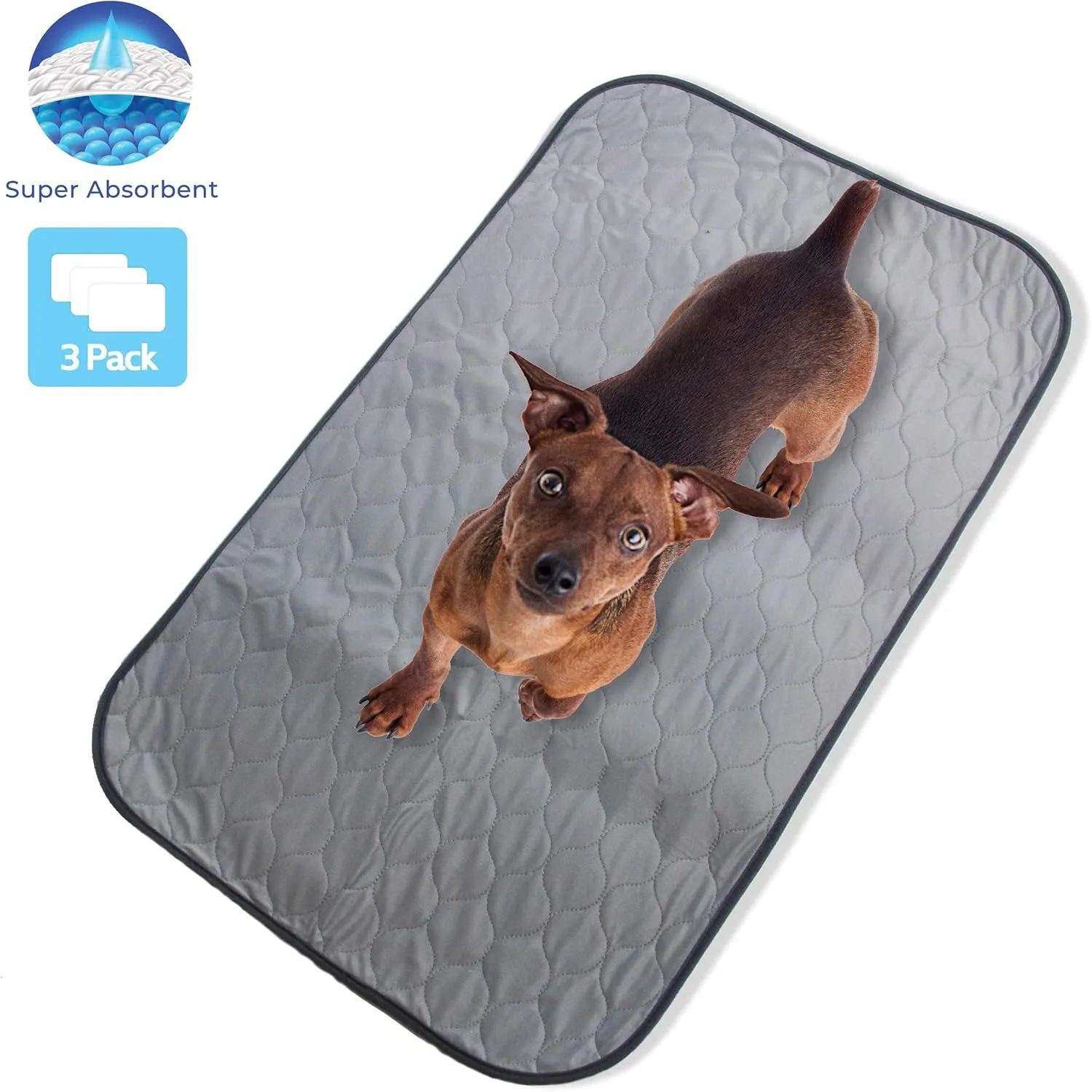 Pet Magasin Highly Absorbent Reusable Washable Pet Training Pads with Waterproof Bottom (Pack of 3) Grey Fit Standard Cage, M 33x20 (3pack)