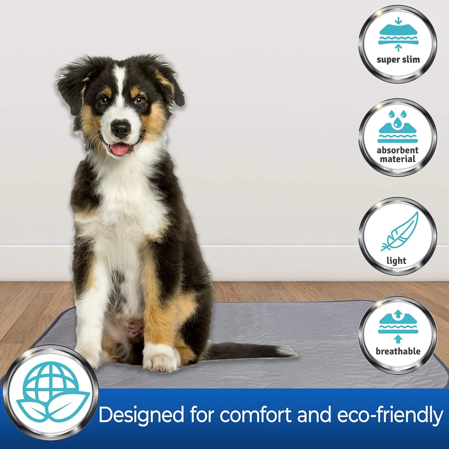 Pet Magasin Highly Absorbent Reusable Washable Pet Training Pads with Waterproof Bottom (Pack of 3) Grey Fit Standard Cage, M 33x20 (3pack)