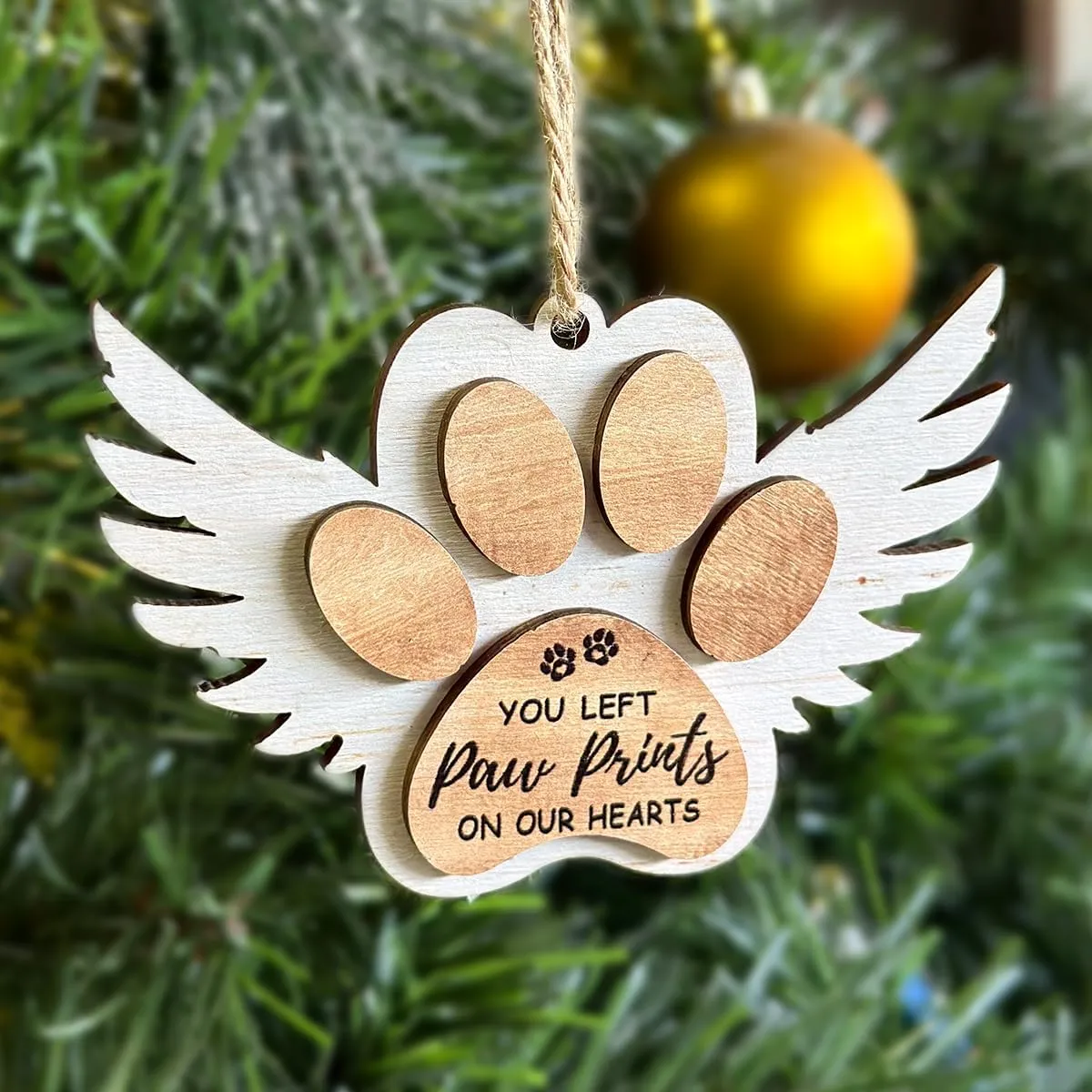 Pet Memorial Ornament, White Christmas Decor, Dog Gifts for Loss of Dog, Angel Wings Wooden Ornaments, You Left Paw Prints on Our Hearts, Dog Passing Away Gift, Dog Heaven