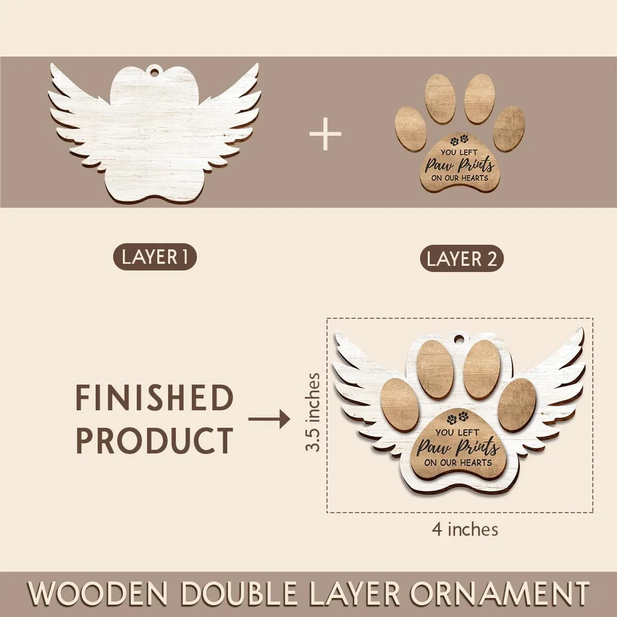 Pet Memorial Ornament, White Christmas Decor, Dog Gifts for Loss of Dog, Angel Wings Wooden Ornaments, You Left Paw Prints on Our Hearts, Dog Passing Away Gift, Dog Heaven