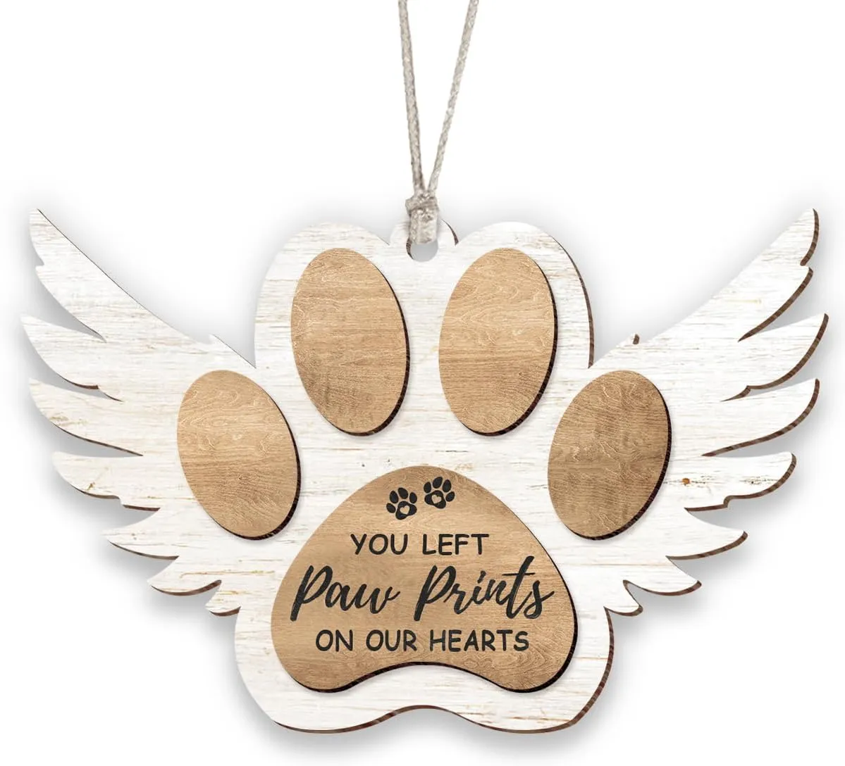 Pet Memorial Ornament, White Christmas Decor, Dog Gifts for Loss of Dog, Angel Wings Wooden Ornaments, You Left Paw Prints on Our Hearts, Dog Passing Away Gift, Dog Heaven