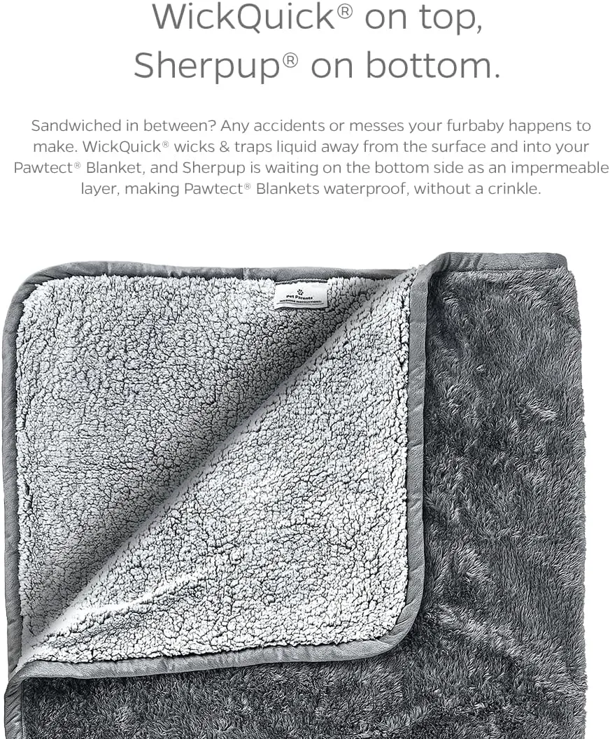 Pet Parents Pawtect Premium Waterproof Cat & Dog Blanket with WickQuick & Sherpup Technology, Puppy & Cat Blanket, Slate 24x32