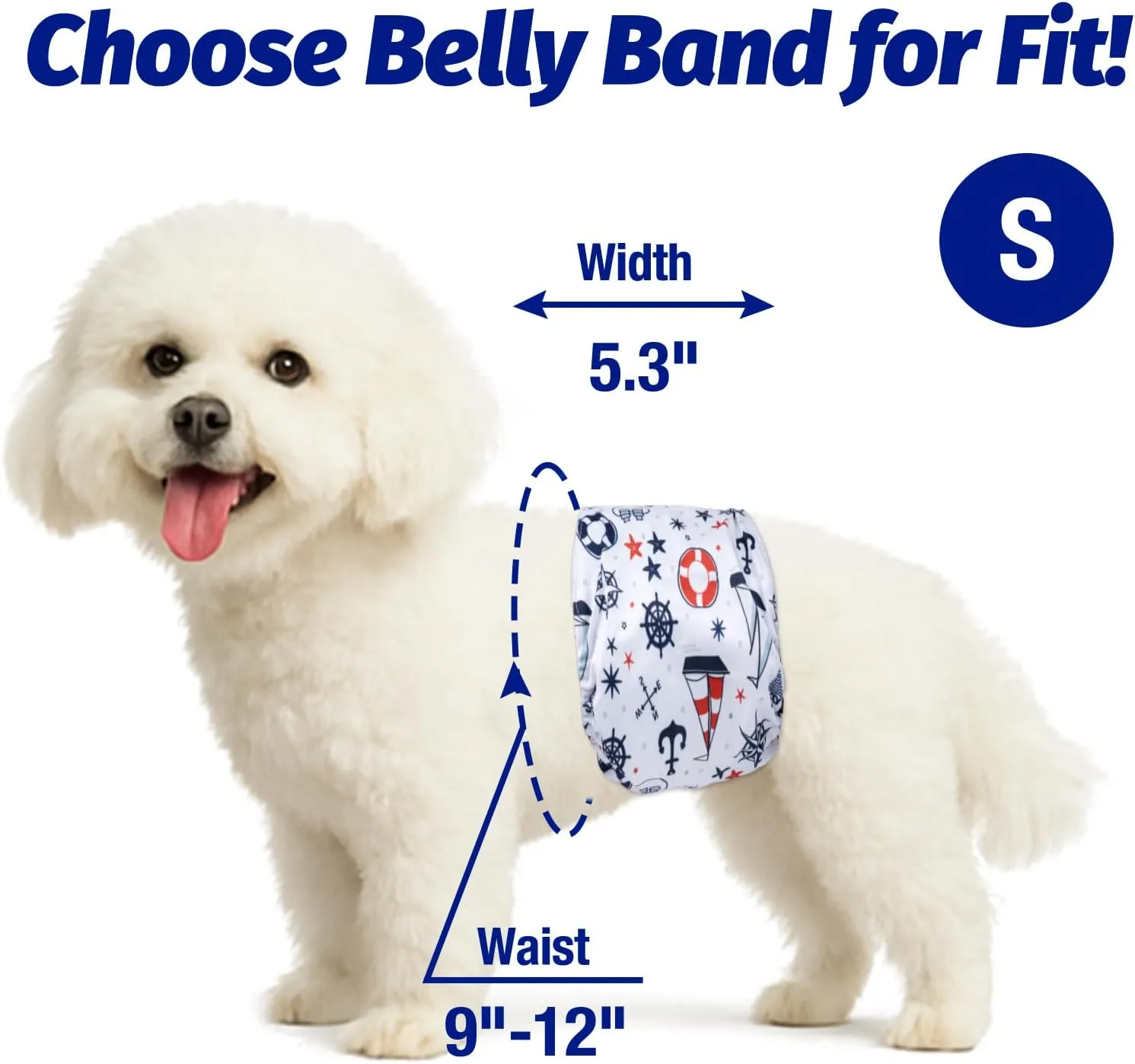 Pet Soft Dog Belly Bands - Washable Dog Diapers Belly Band for Male Dogs, Reusable Male Dogs Wraps 3pack for Doggy Puppy (Sailor, S)