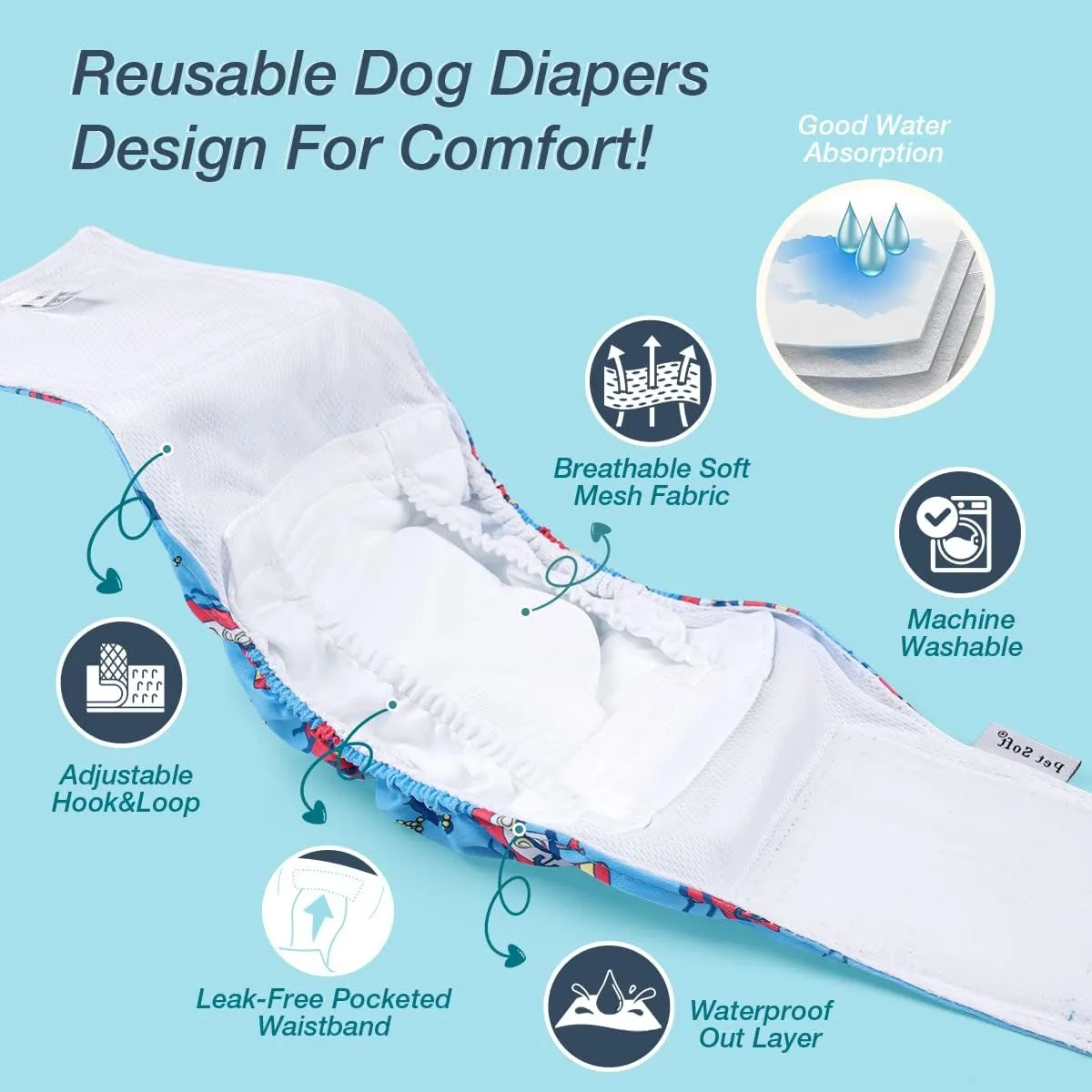 Pet Soft Dog Belly Bands - Washable Dog Diapers Belly Band for Male Dogs, Reusable Male Dogs Wraps 3pack for Doggy Puppy (Sailor, S)