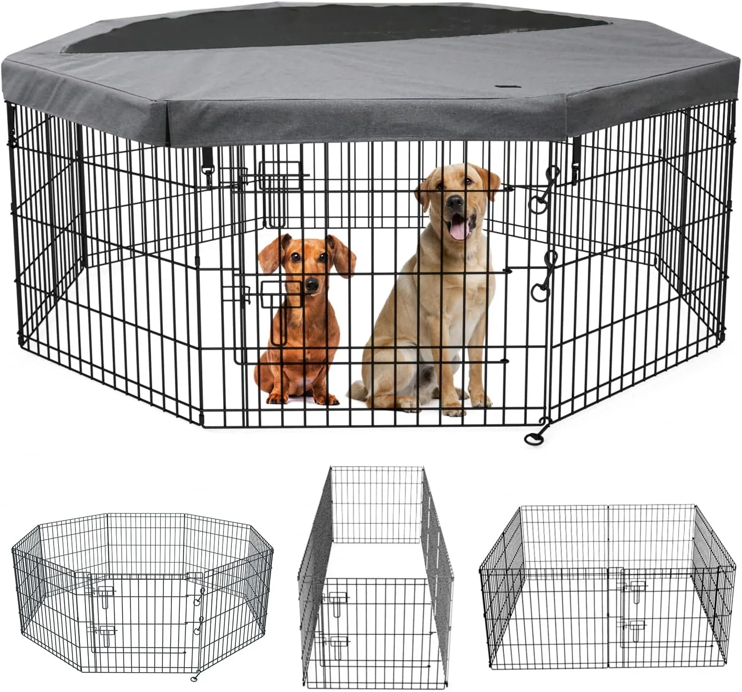 PETIME Foldable Metal Dog Exercise Pen/Pet Puppy Playpen Kennels Yard Fence Indoor/Outdoor 8 Panel 24" W x 30" H with Top Cover (with top Cover, 8 Panels 30" H)