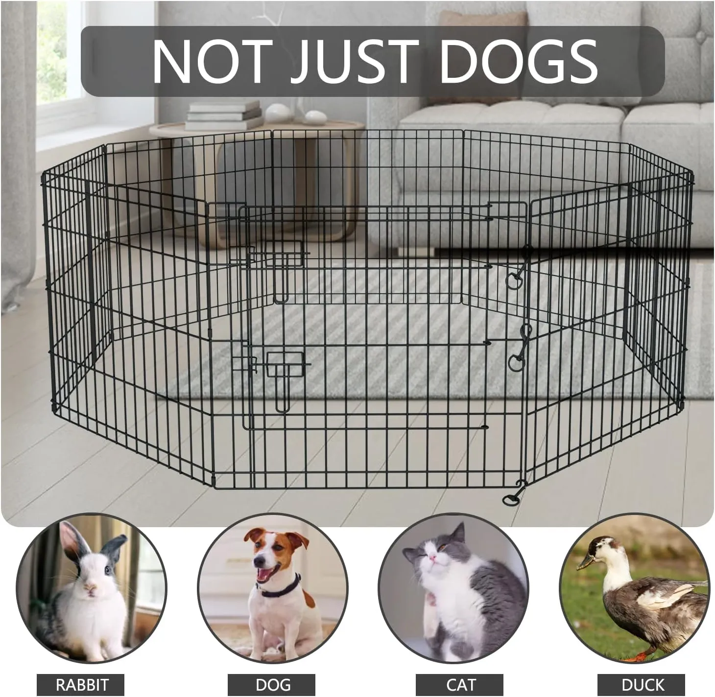 PETIME Foldable Metal Dog Exercise Pen/Pet Puppy Playpen Kennels Yard Fence Indoor/Outdoor 8 Panel 24" W x 30" H with Top Cover (with top Cover, 8 Panels 30" H)