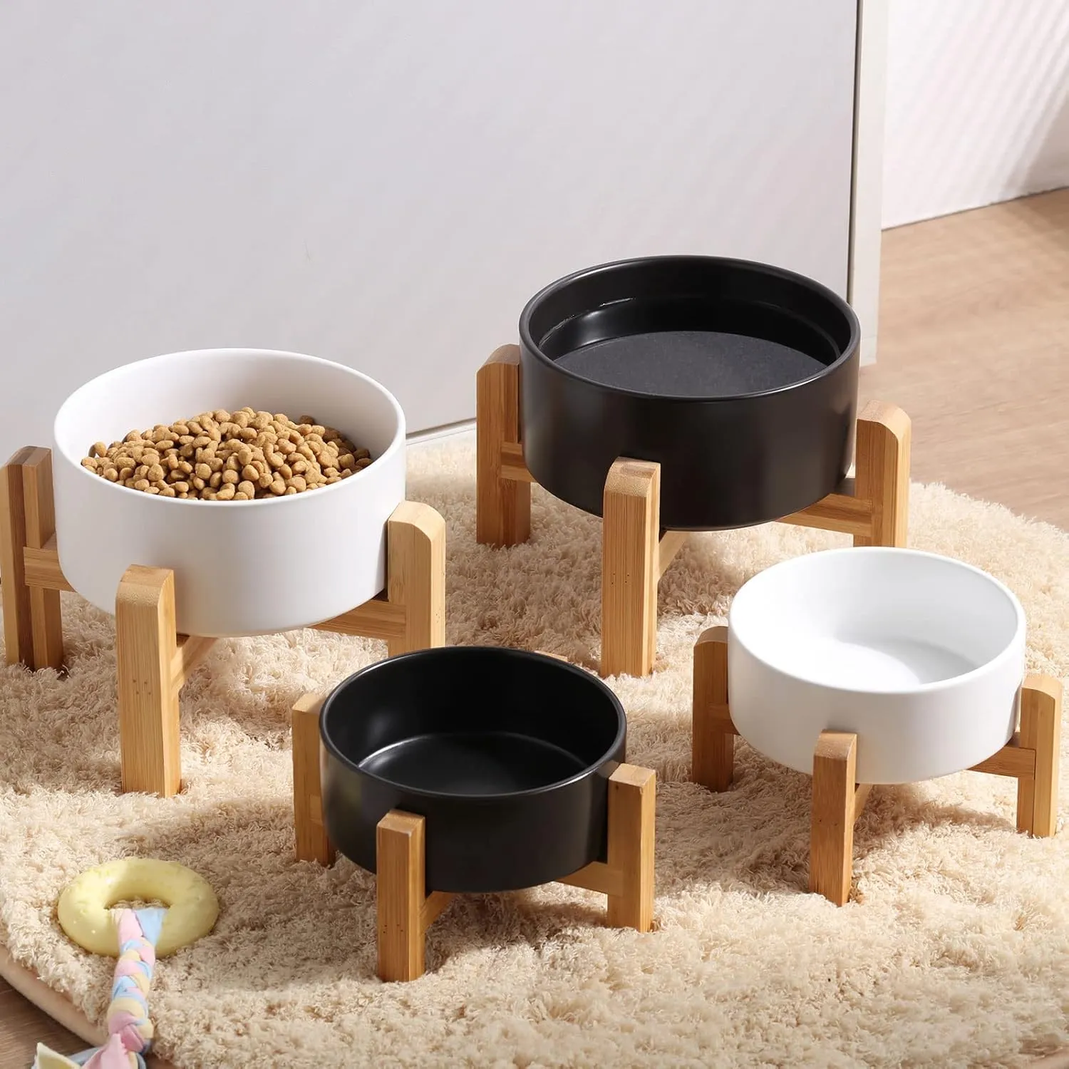 Petygooing White Elevated/Raised Ceramic Dog Bowl for Small Breeds, Dog Food Water Dish with Stand,Pet Feeding Bowl with Anti Slip Rubber for Cats and Small Dogs Puppy 13.5 OZ (5.1In / 1.7 Cups)